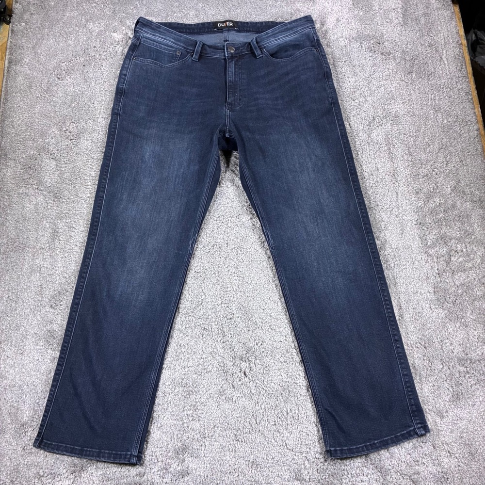 DUER Performance Denim+ Mens Jeans 36x30 Straight Fit Stretch Dark Blue 5 Pocket